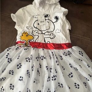 Kids Casual Dress with Cartoon Print and Red Accent